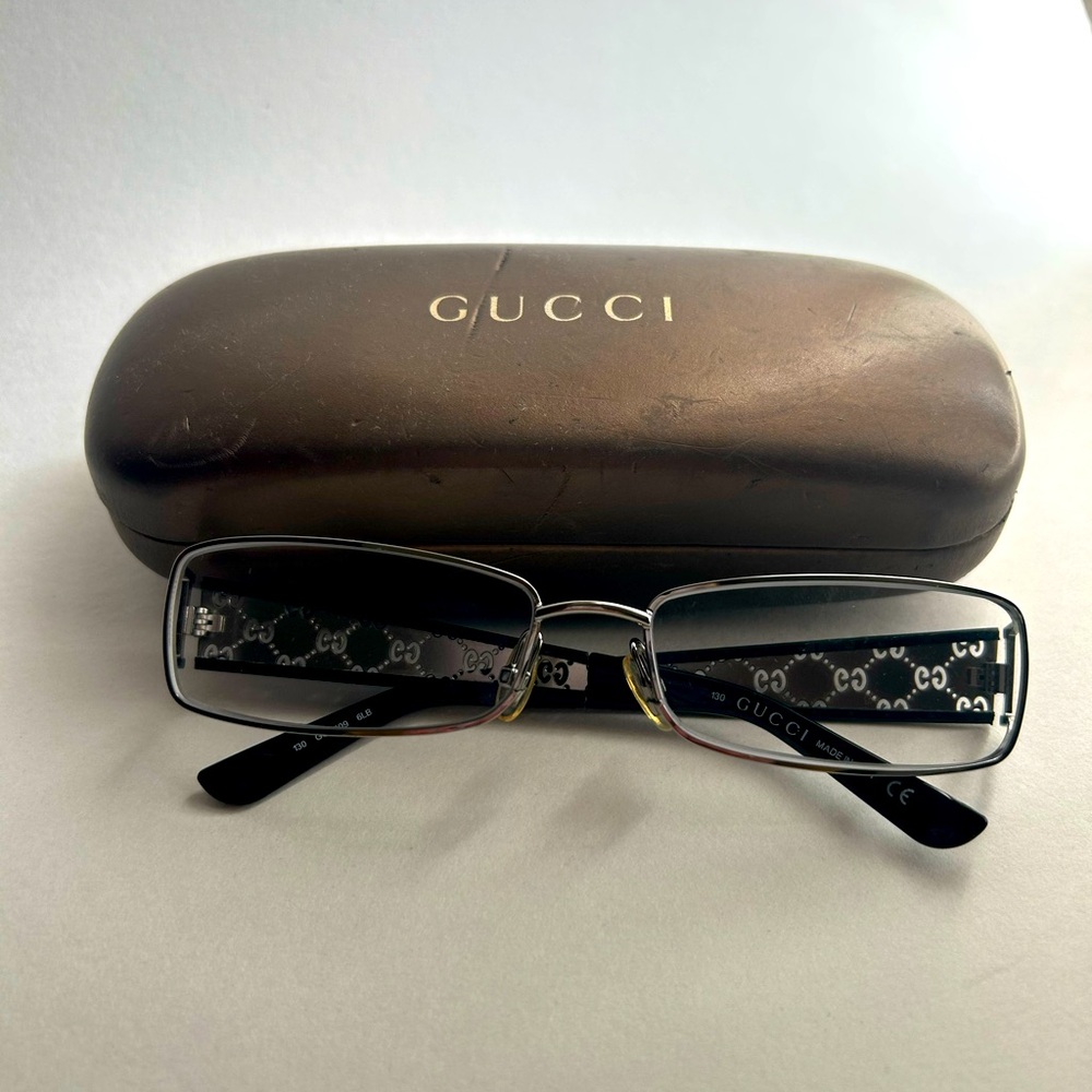 Gucci Black Rectangular Glasses With Signature Pa… - image 1
